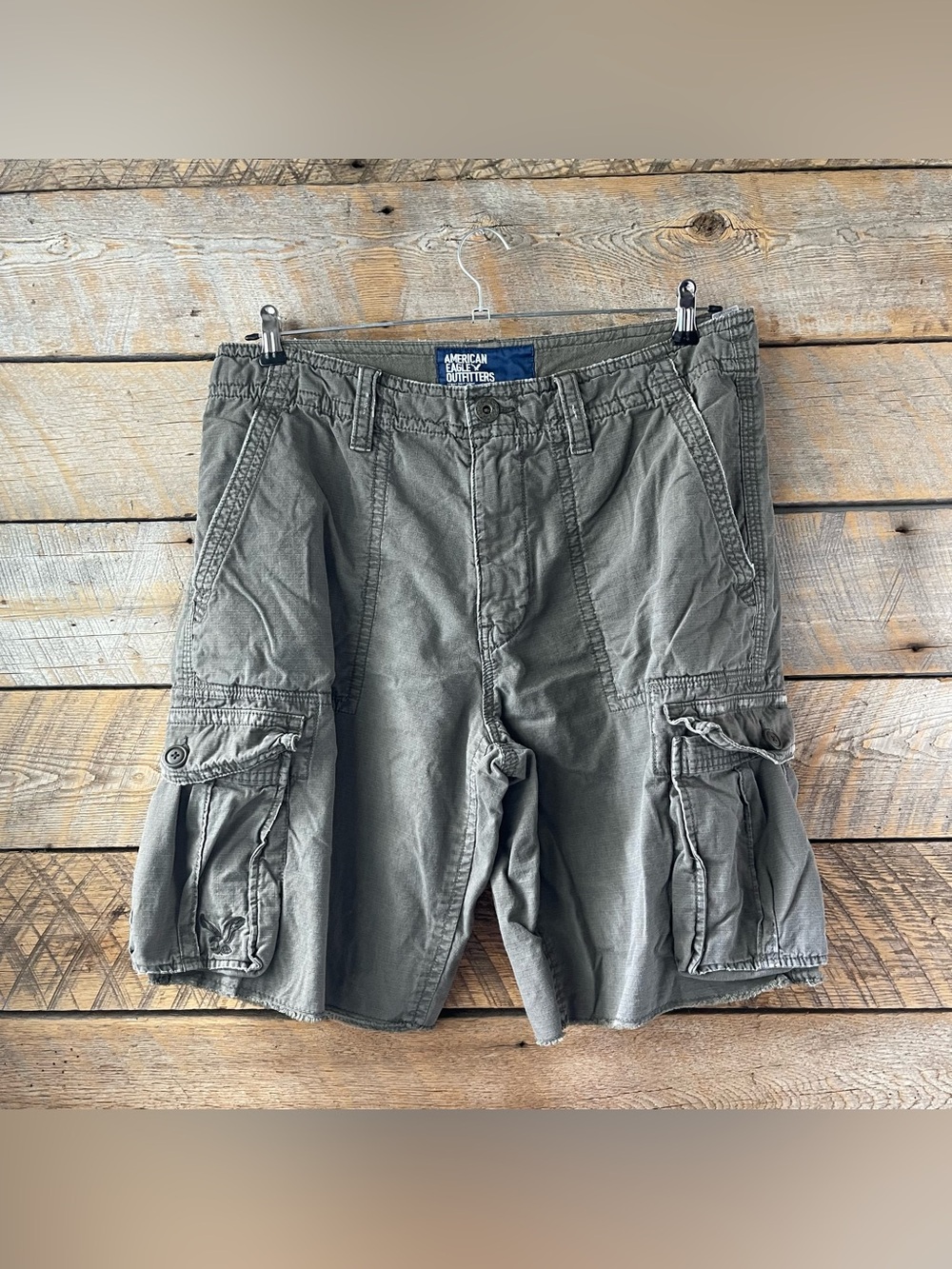 Y2K American Eagle Cargo Shorts Men's Size 34 Olive Green Regular Casual Cotton